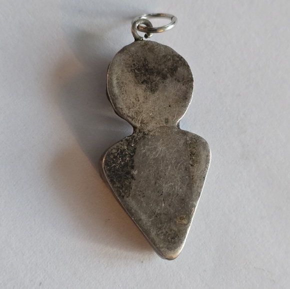 Vintage pendant charm Southwestern style concho silver tone turquoise color - Picture 6 of 10